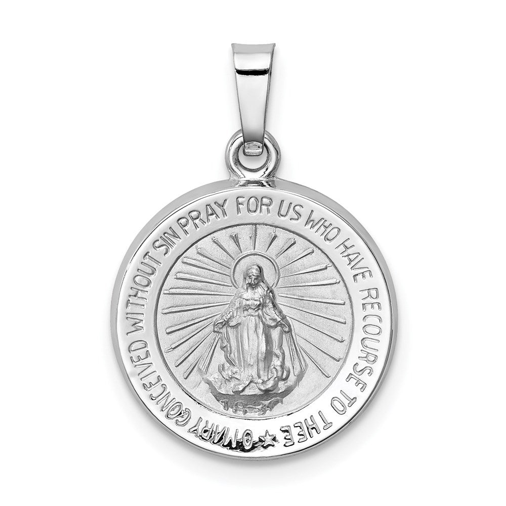 14k White Gold Polished / Satin Virgin Mary Medal Hollow Pendant