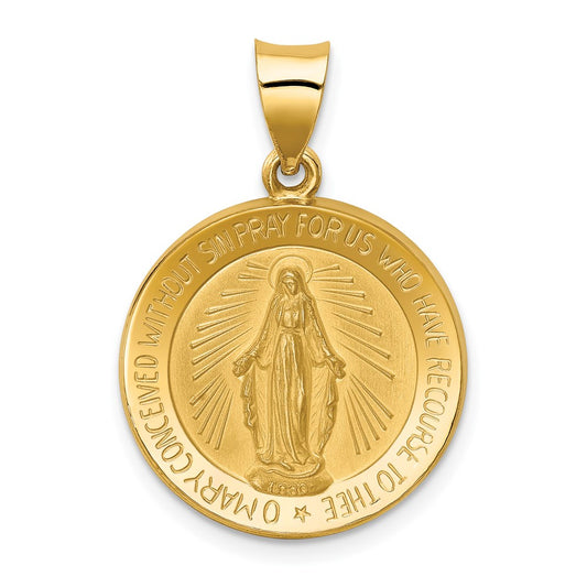 14k Polished and Satin Virgin Mary Medal Hollow Pendant