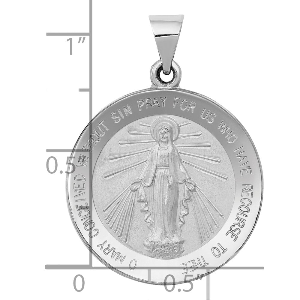 14k White Gold Polished / Satin Virgin Mary Medal Hollow Pendant
