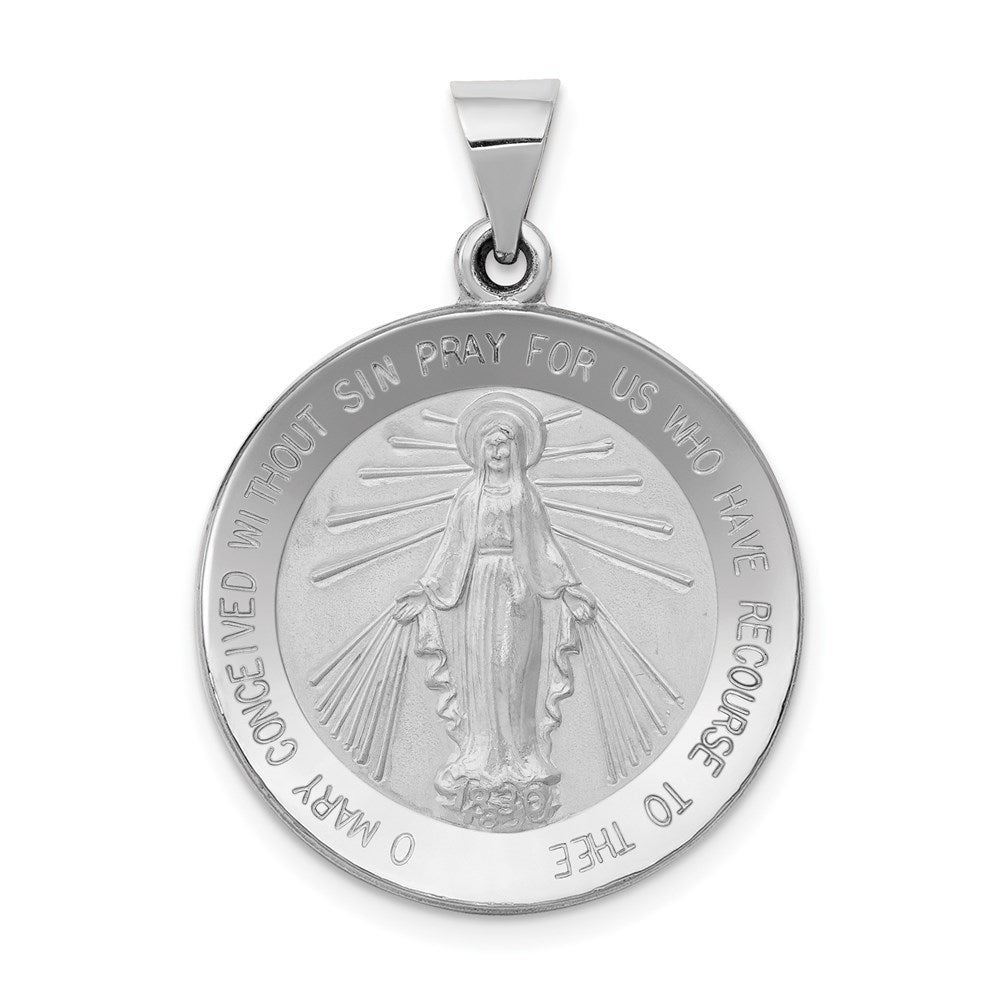 14k White Gold Polished / Satin Virgin Mary Medal Hollow Pendant