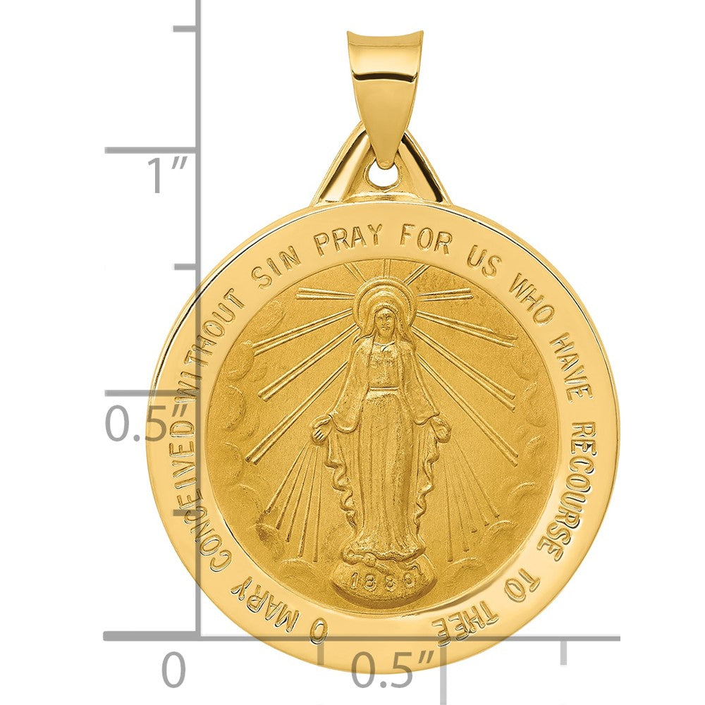 14k Polished and Satin Virgin Mary Medal Hollow Pendant