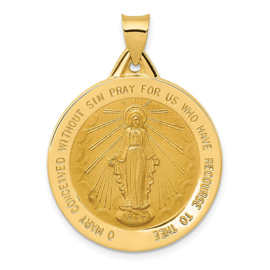 14k Polished and Satin Virgin Mary Medal Hollow Pendant