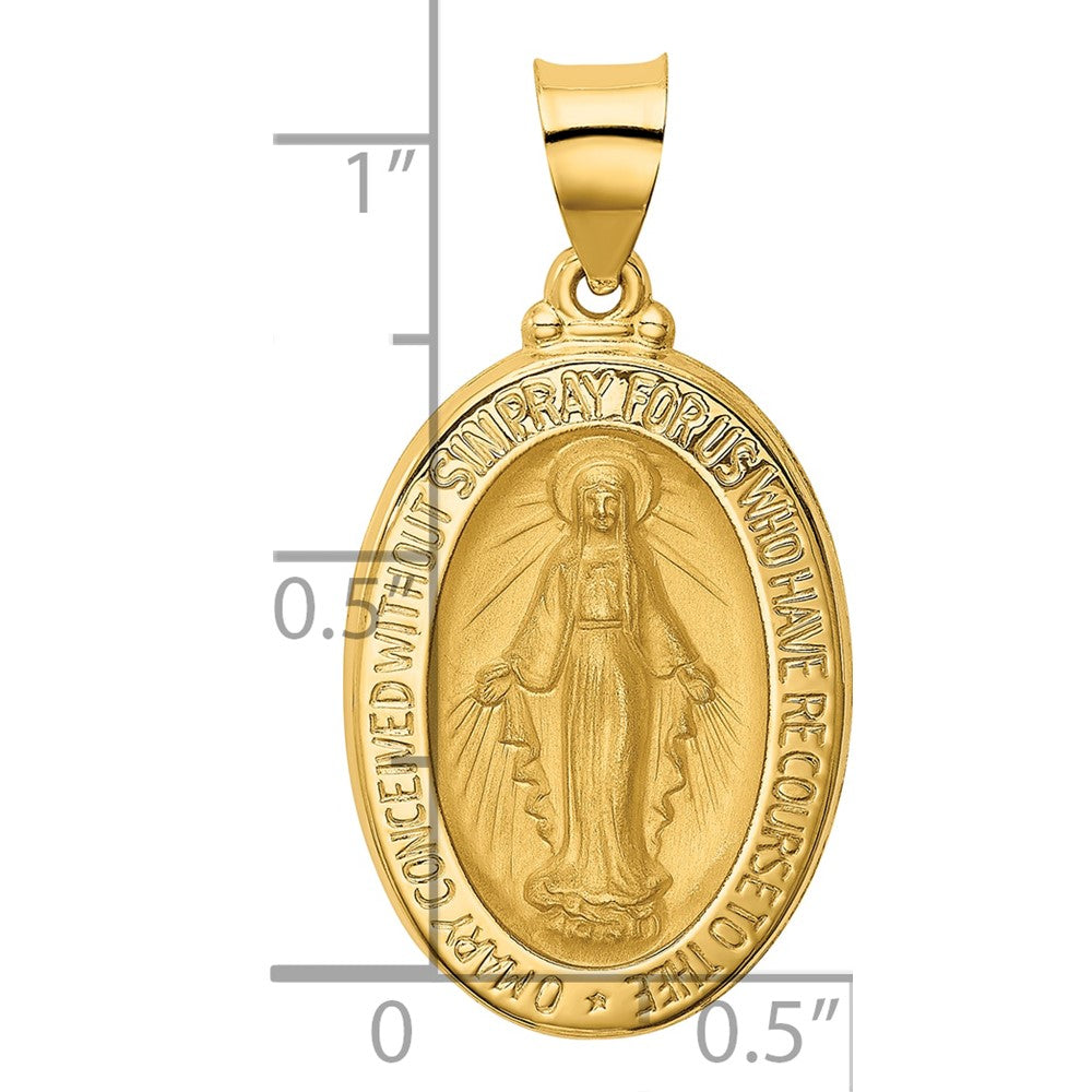 14k Polished and Satin Virgin Mary Medal Hollow Pendant