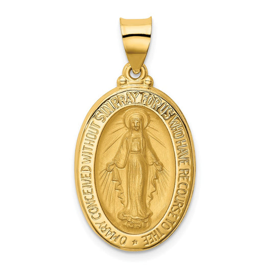 14k Polished and Satin Virgin Mary Medal Hollow Pendant