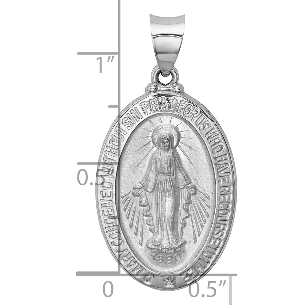 14k White Gold Polished/Satin Virgin Mary Medal Hollow Pendant