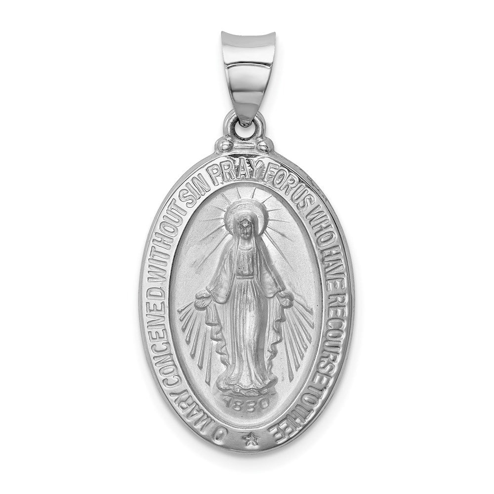 14k White Gold Polished/Satin Virgin Mary Medal Hollow Pendant