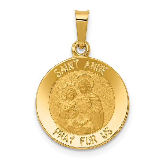14k Polished and Satin St. Anne Medal Hollow Pendant