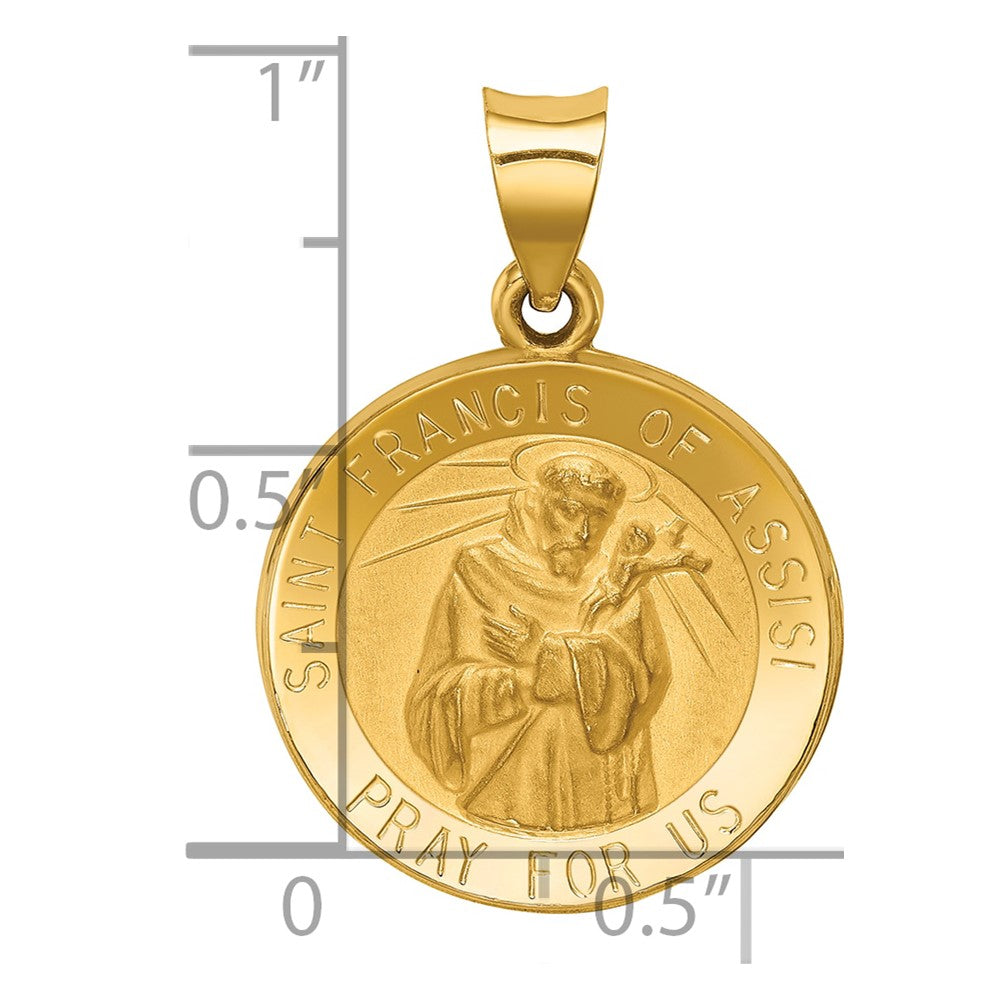 14k Polished and Satin St Francis of Assisi Medal Hollow Pendant