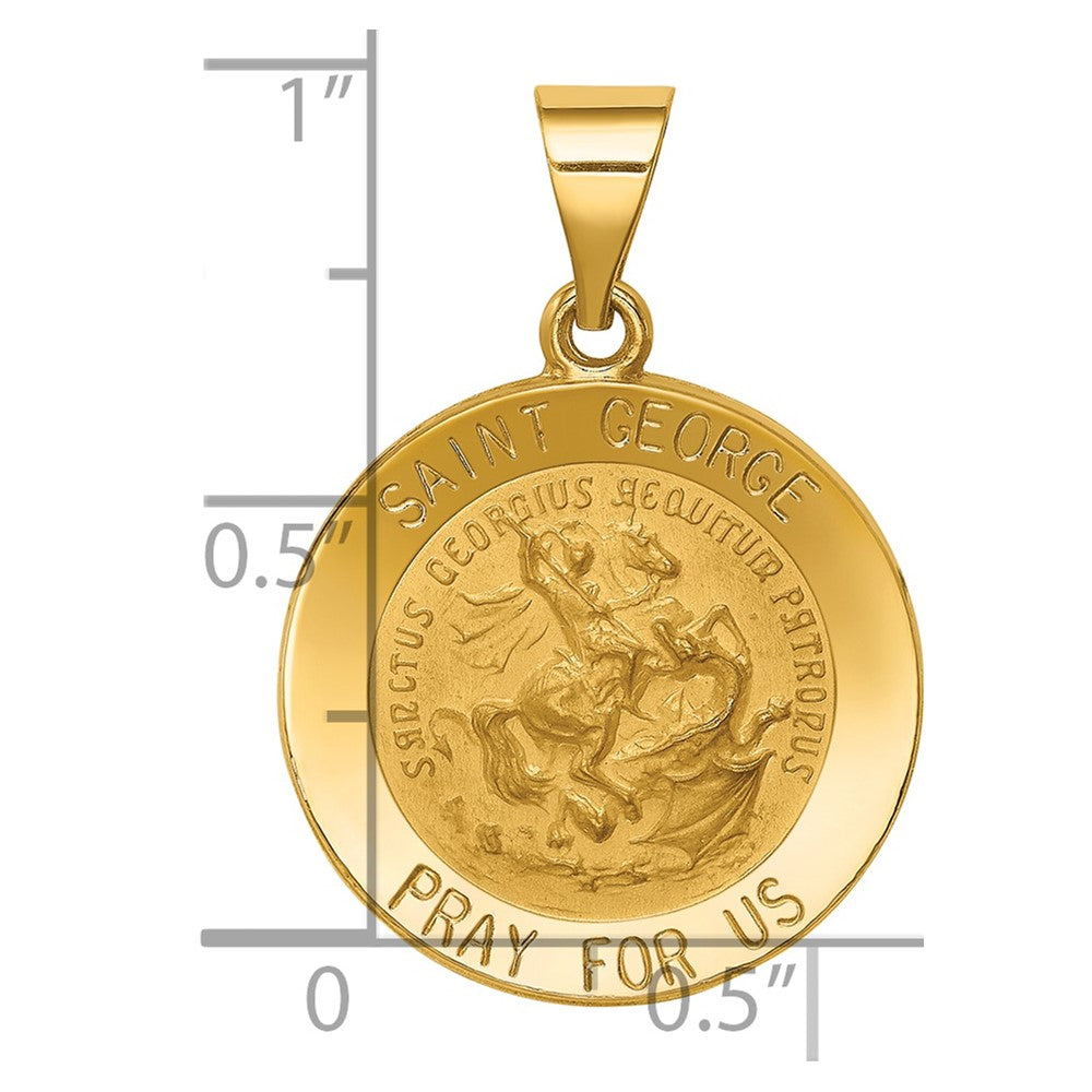 14k Polished and Satin St George Medal Hollow Pendant