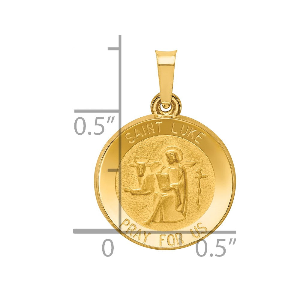 14k Polished and Satin St Luke Medal Hollow Pendant