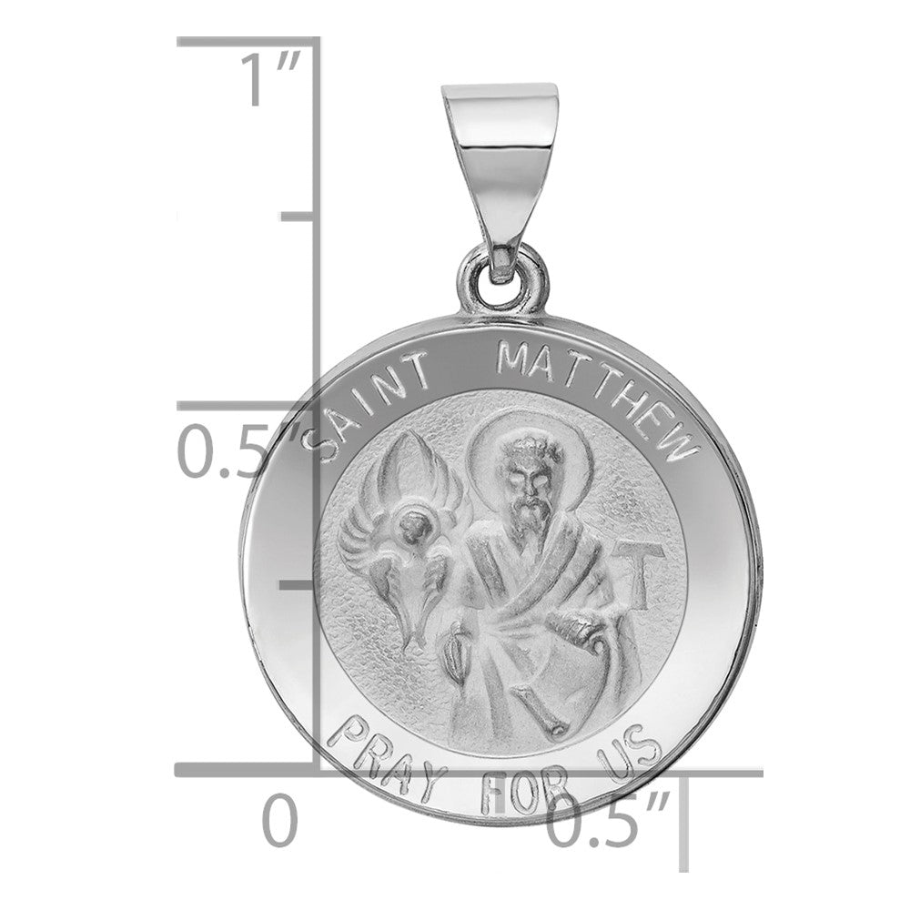 14k White Gold Polished and Satin St Matthew Hollow Pendant