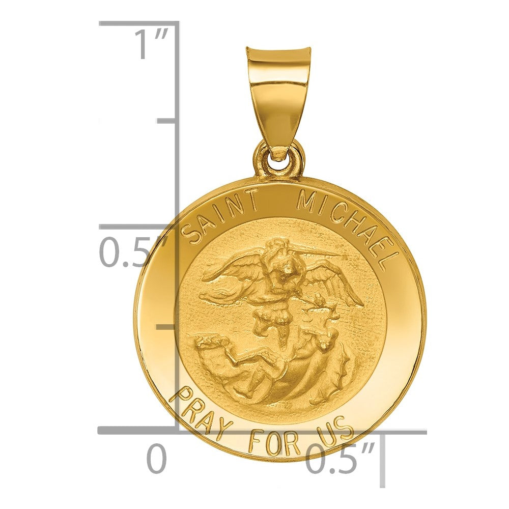 14k Polished and Satin St Michael Medal Hollow Pendant