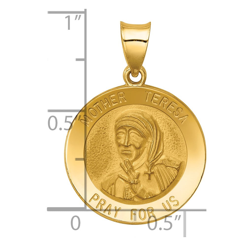 14k Polished and Satin Mother Teresa Medal Hollow Pendant