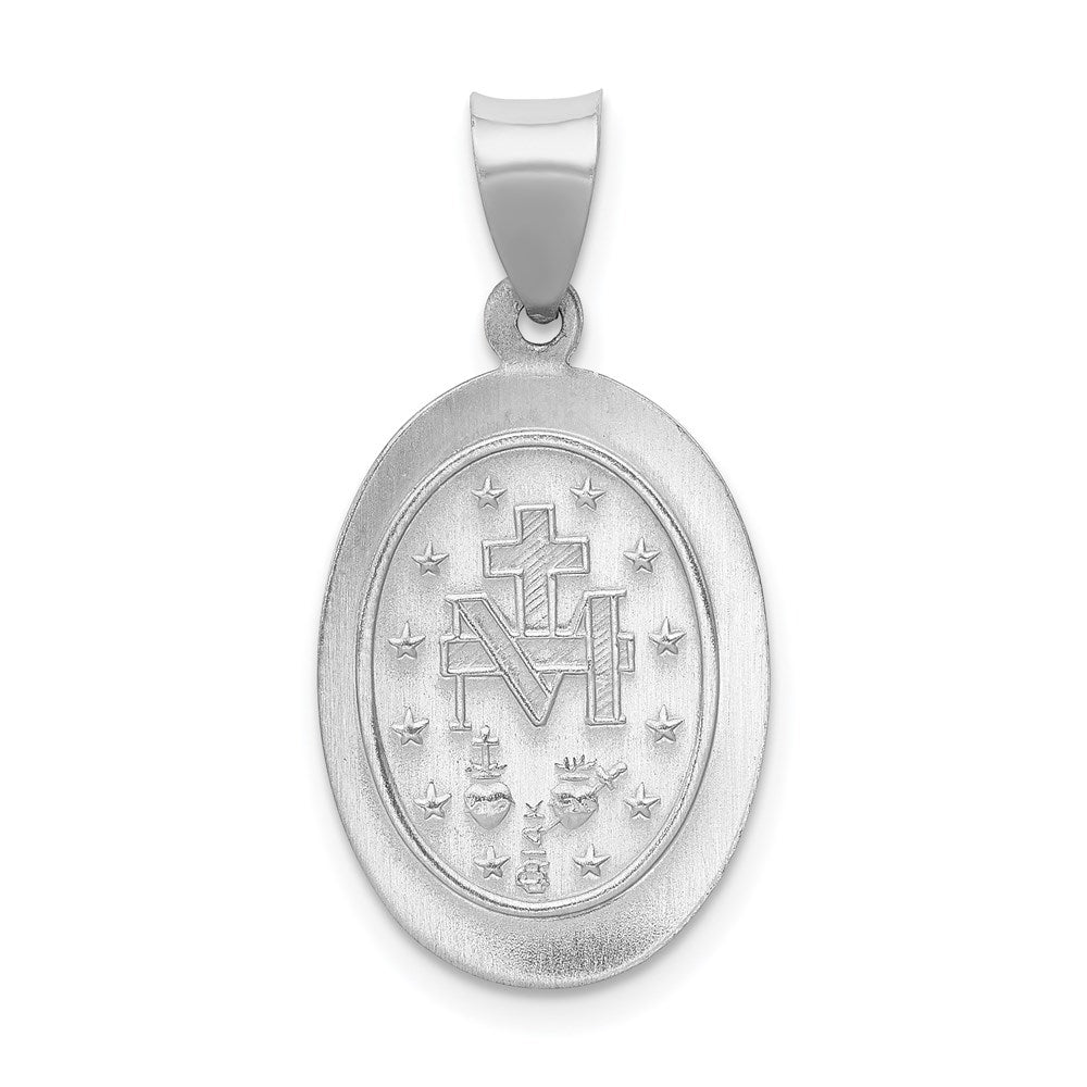 14k White Gold Polished / Satin Virgin Mary Medal Hollow Pendant