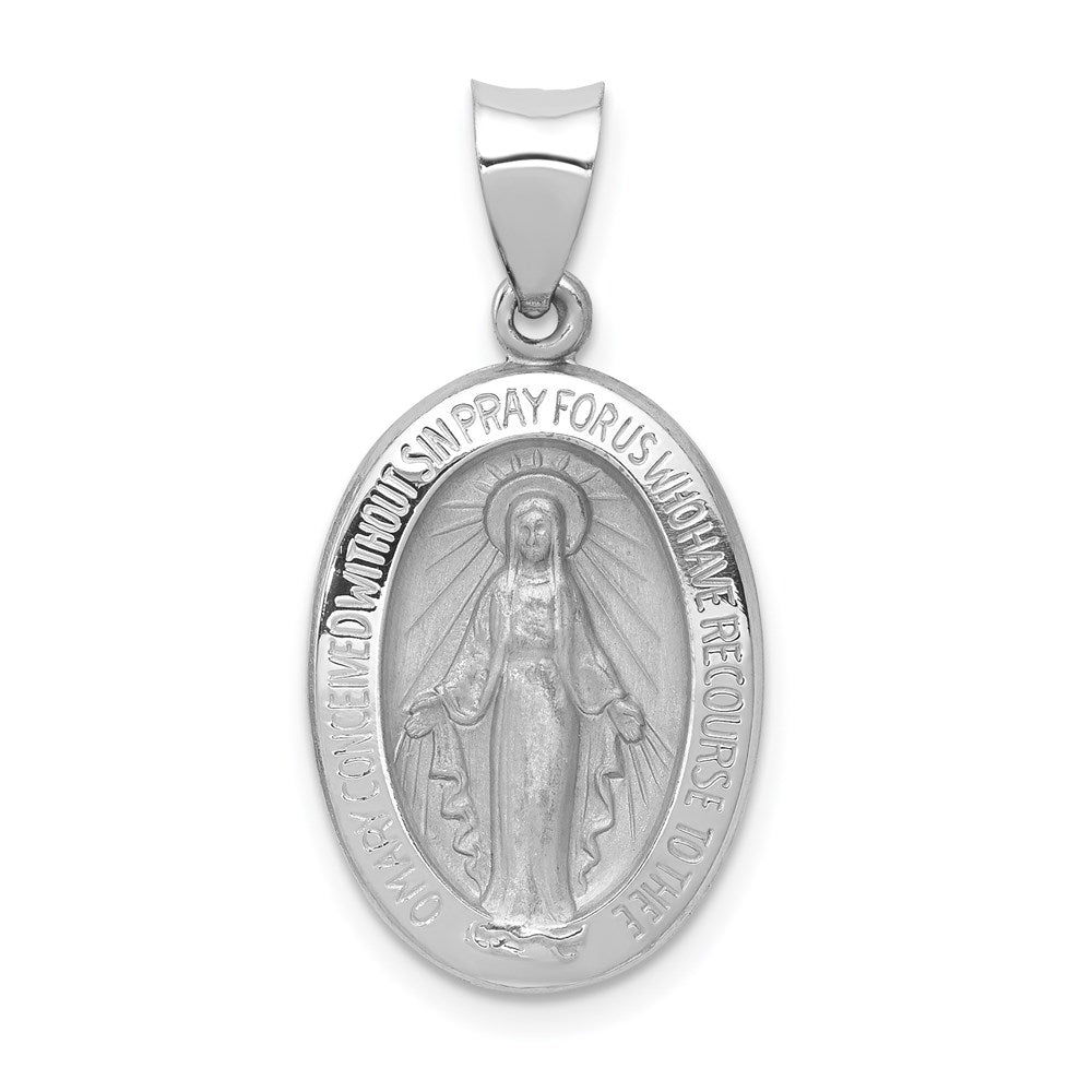 14k White Gold Polished / Satin Virgin Mary Medal Hollow Pendant