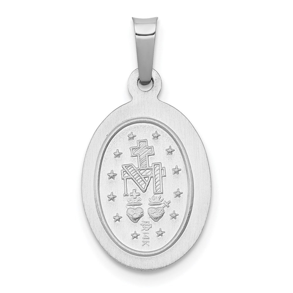 14k White Gold Polished/Satin Virgin Mary Medal Hollow Pendant