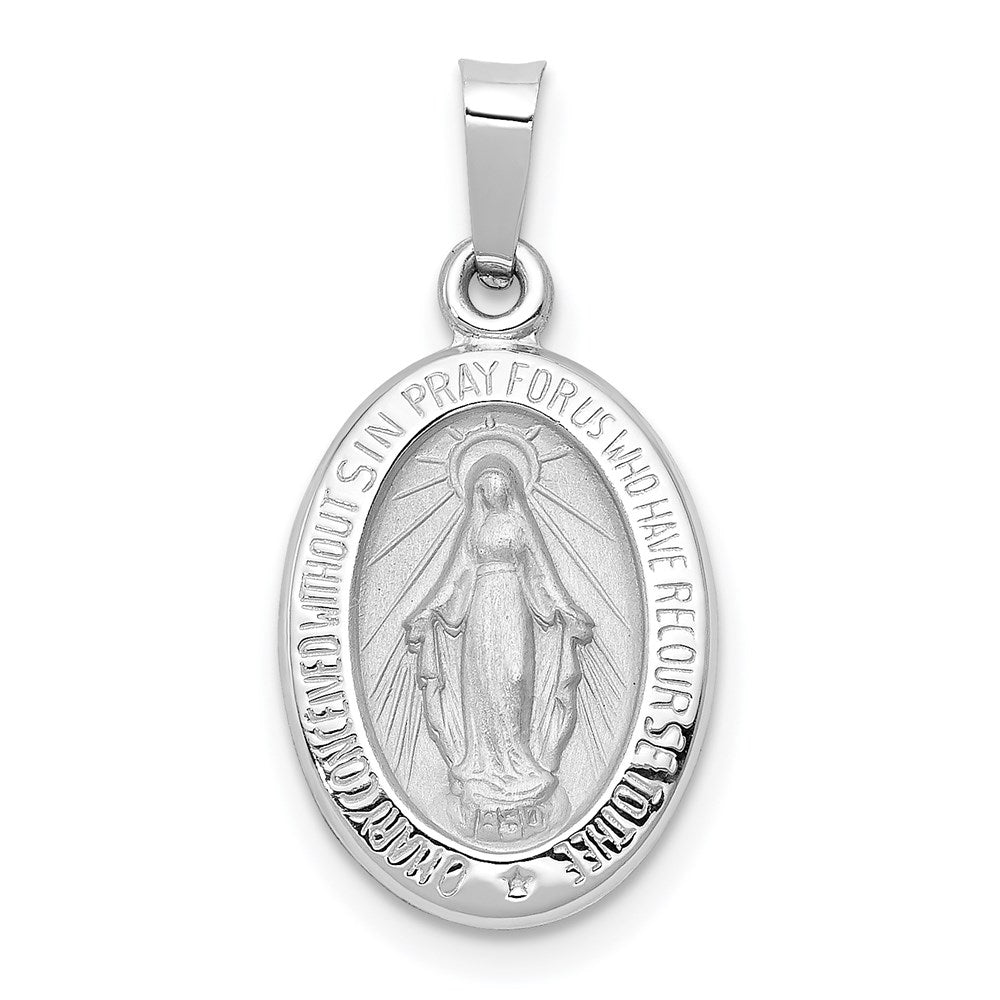 14k White Gold Polished/Satin Virgin Mary Medal Hollow Pendant