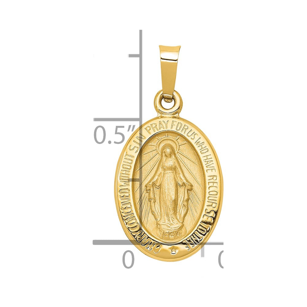 14k Polished and Satin Virgin Mary Medal Hollow Pendant
