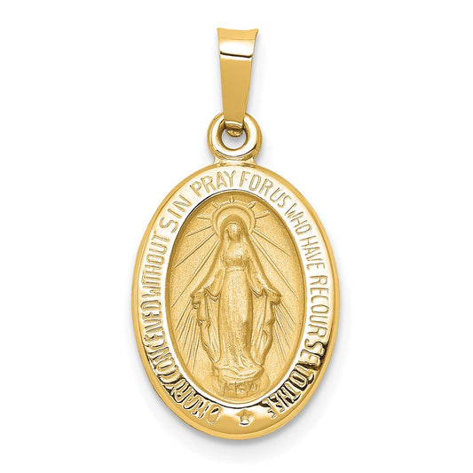 14k Polished and Satin Virgin Mary Medal Hollow Pendant