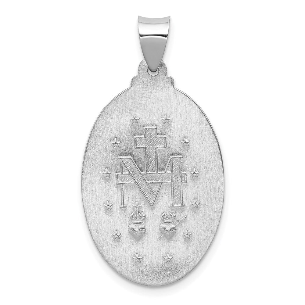14k White Gold Polished/Satin Virgin Mary Medal Hollow Pendant
