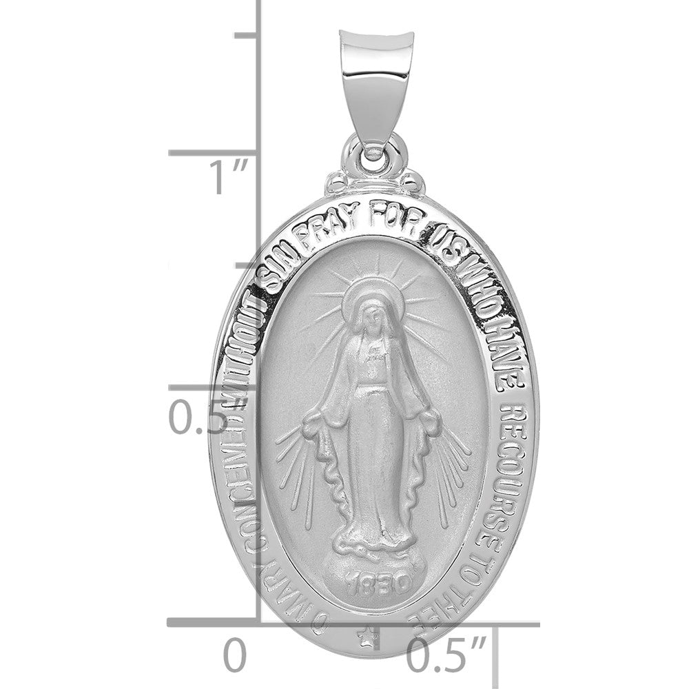 14k White Gold Polished/Satin Virgin Mary Medal Hollow Pendant