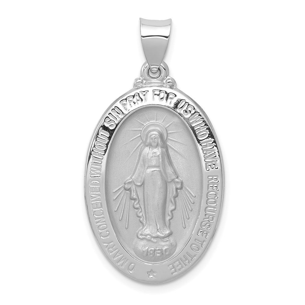 14k White Gold Polished/Satin Virgin Mary Medal Hollow Pendant