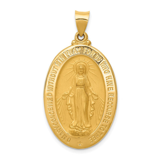 14k Hollow Polished And Satin Virgin Mary Medal Pendant