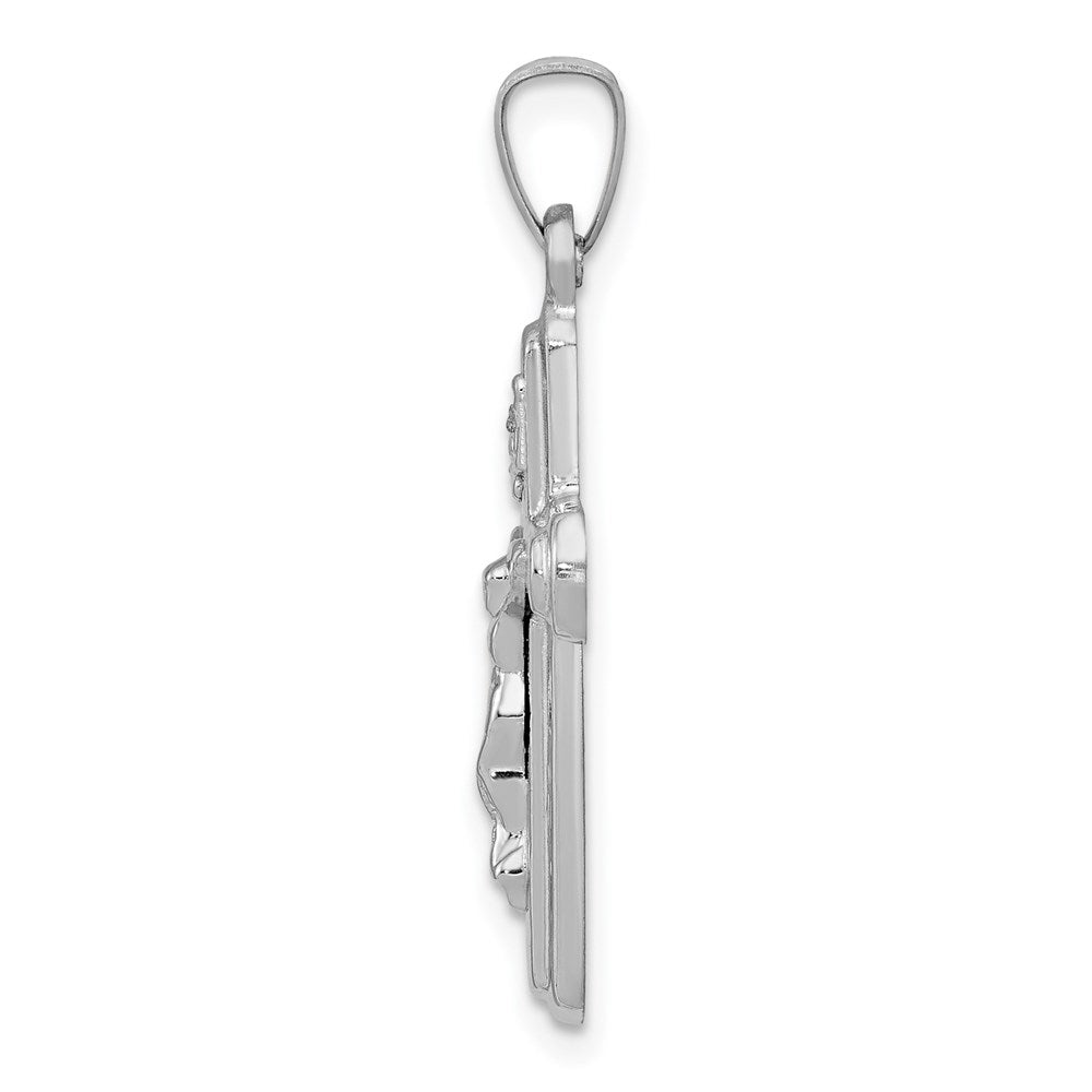 14k White Gold Polished and Satin INRI Crucifix Pendant