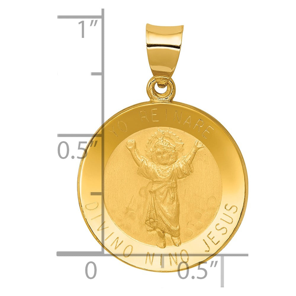 14K Polished Satin Hollow Divino Nino Round Medal Pendant