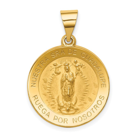 14K Polished/Satin Spanish Our Guadalupe Hollow Medal