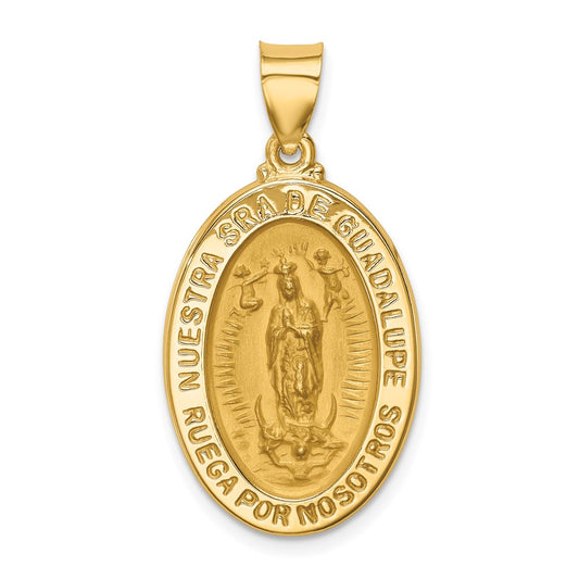 14K Polish/Satin Hollow Spanish Of Guadalupe Medal Pendant