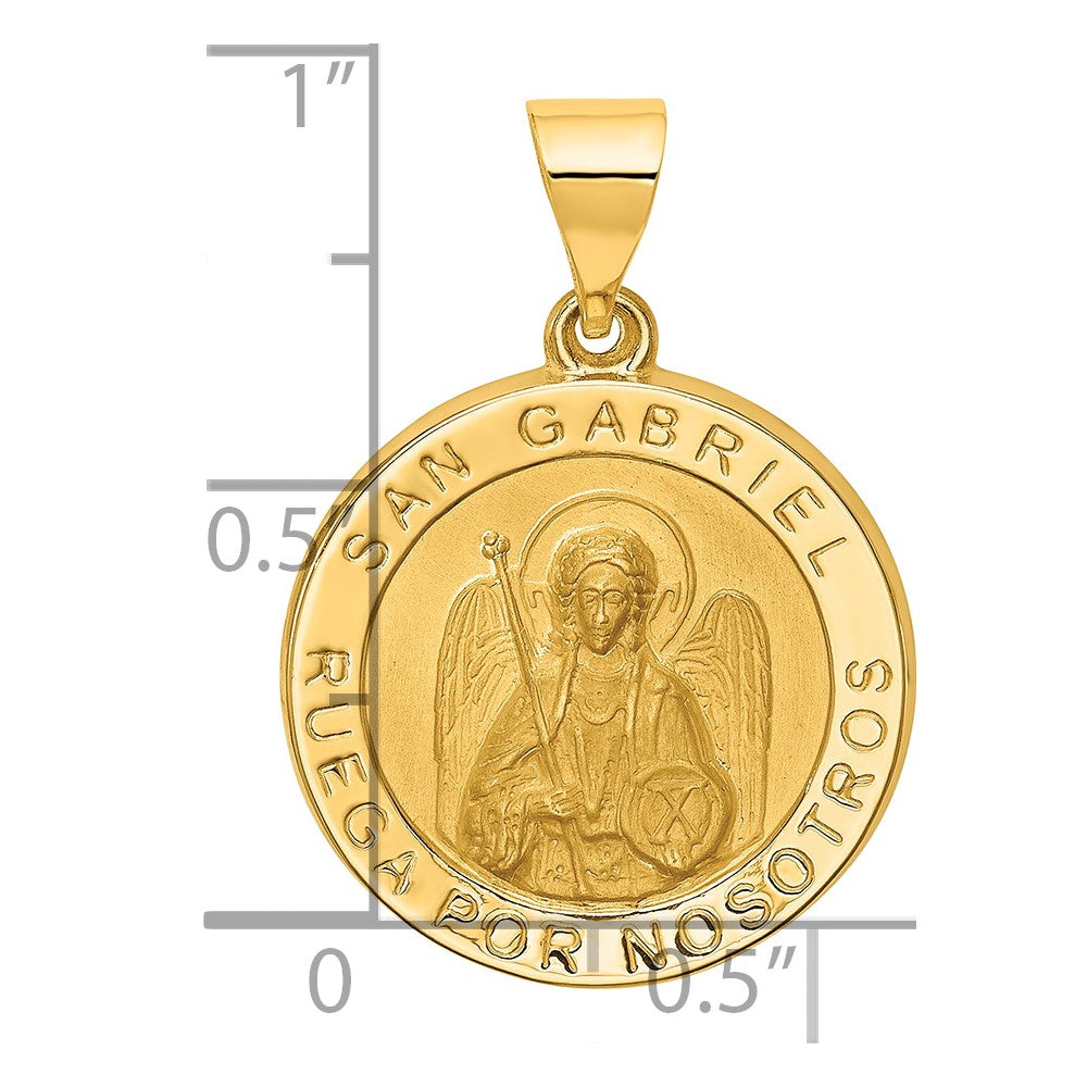 14K Polished/Satin Hollow Spanish St. Gabriel Medal Pendant