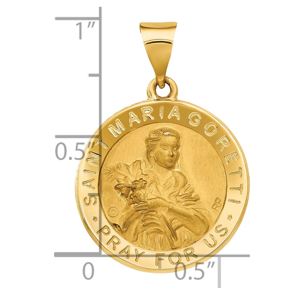 14K Polished / Satin St. Maria Goretti Hollow Medal Pendant