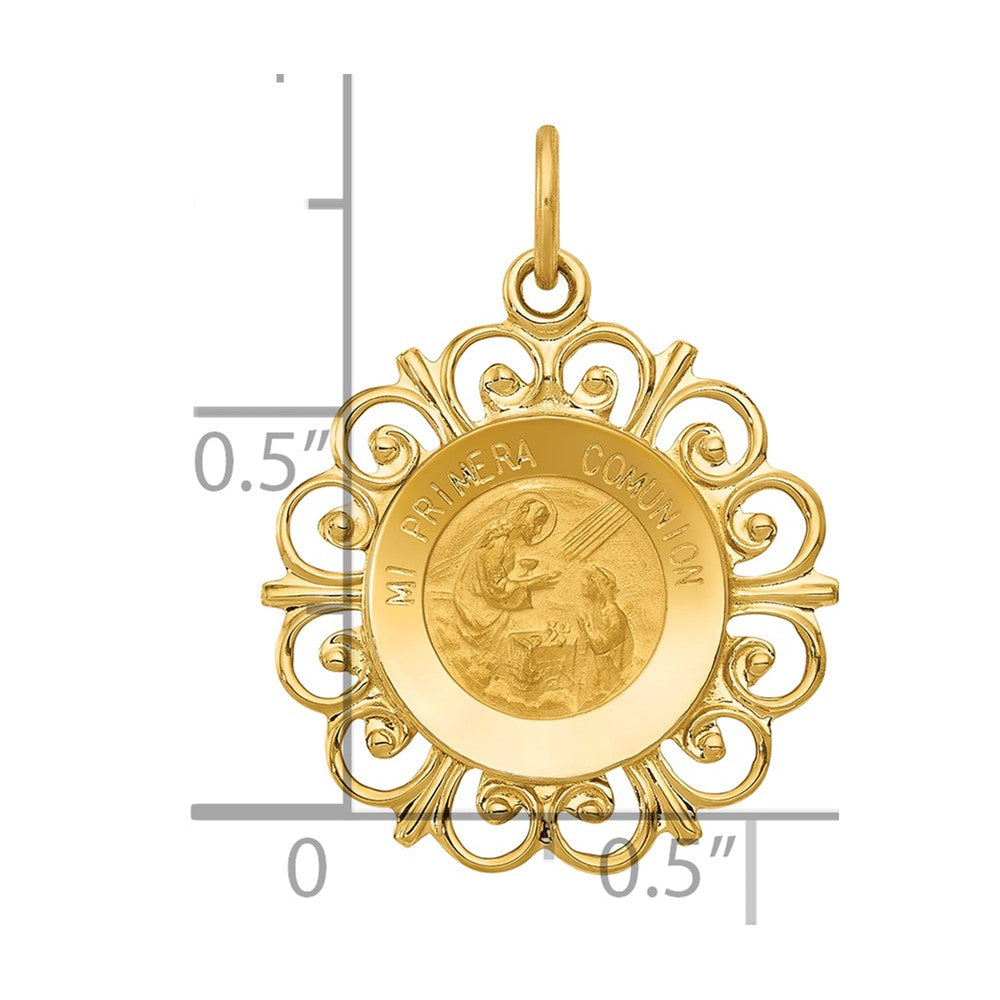 14k Polished/Satin Spanish 1st Communion Medal Hollow Pendant