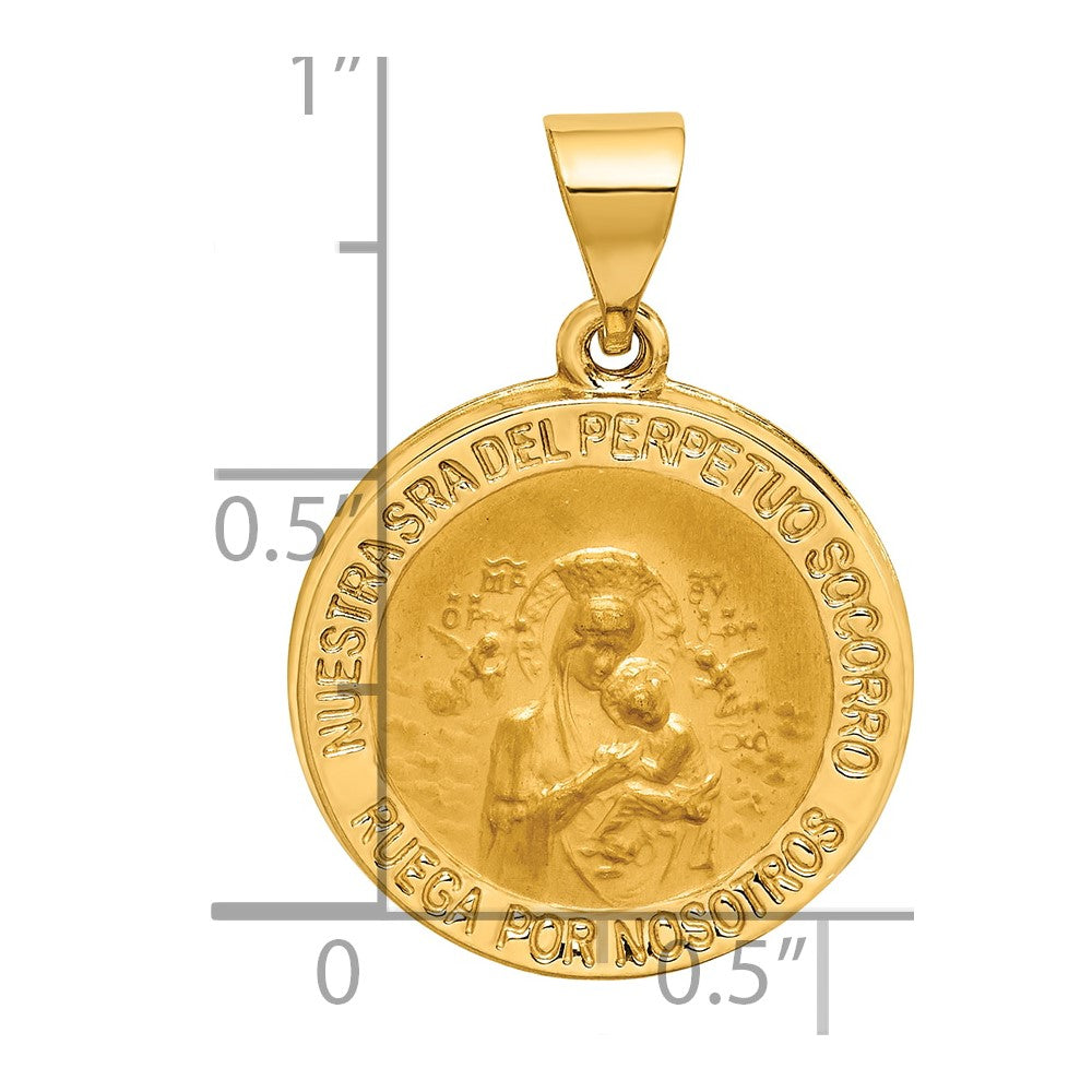 14K Hollow Polished/Satin Spanish Perpetuo Socorro Medal