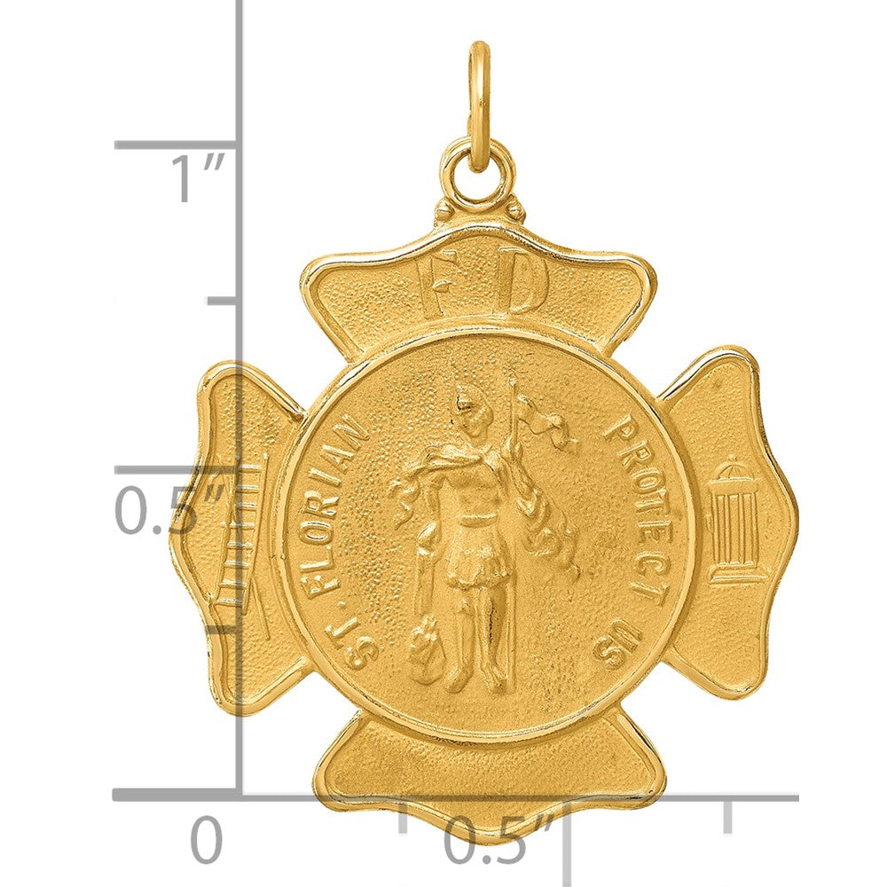 14k Solid Polished/Satin Large St. Florian Fire Dept. Badge Medal