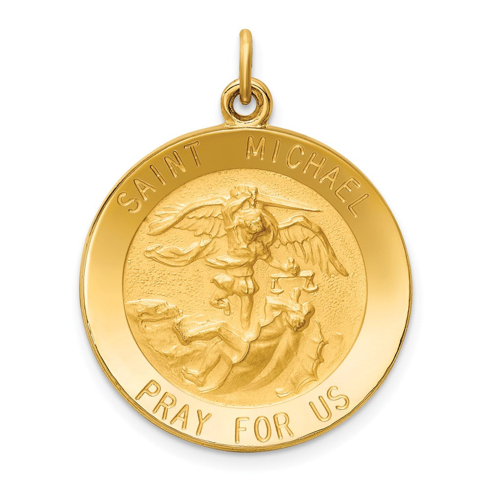 14k Solid Polished/Satin Medium Round St. Michael Medal