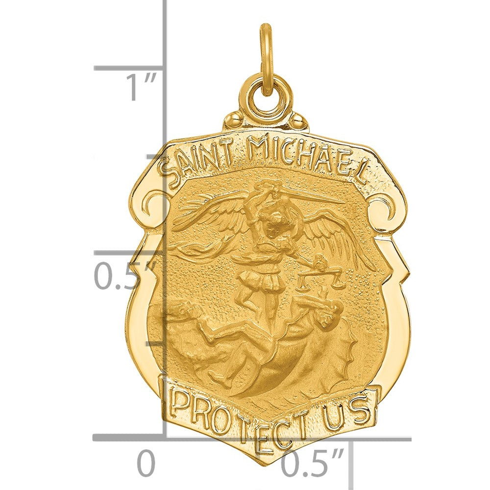 14k Solid Polished/Satin Large St. Michael Badge Medal