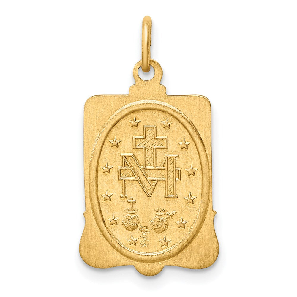14K Solid Polished/Satin Rectangle Framed Virgin Mary Medal