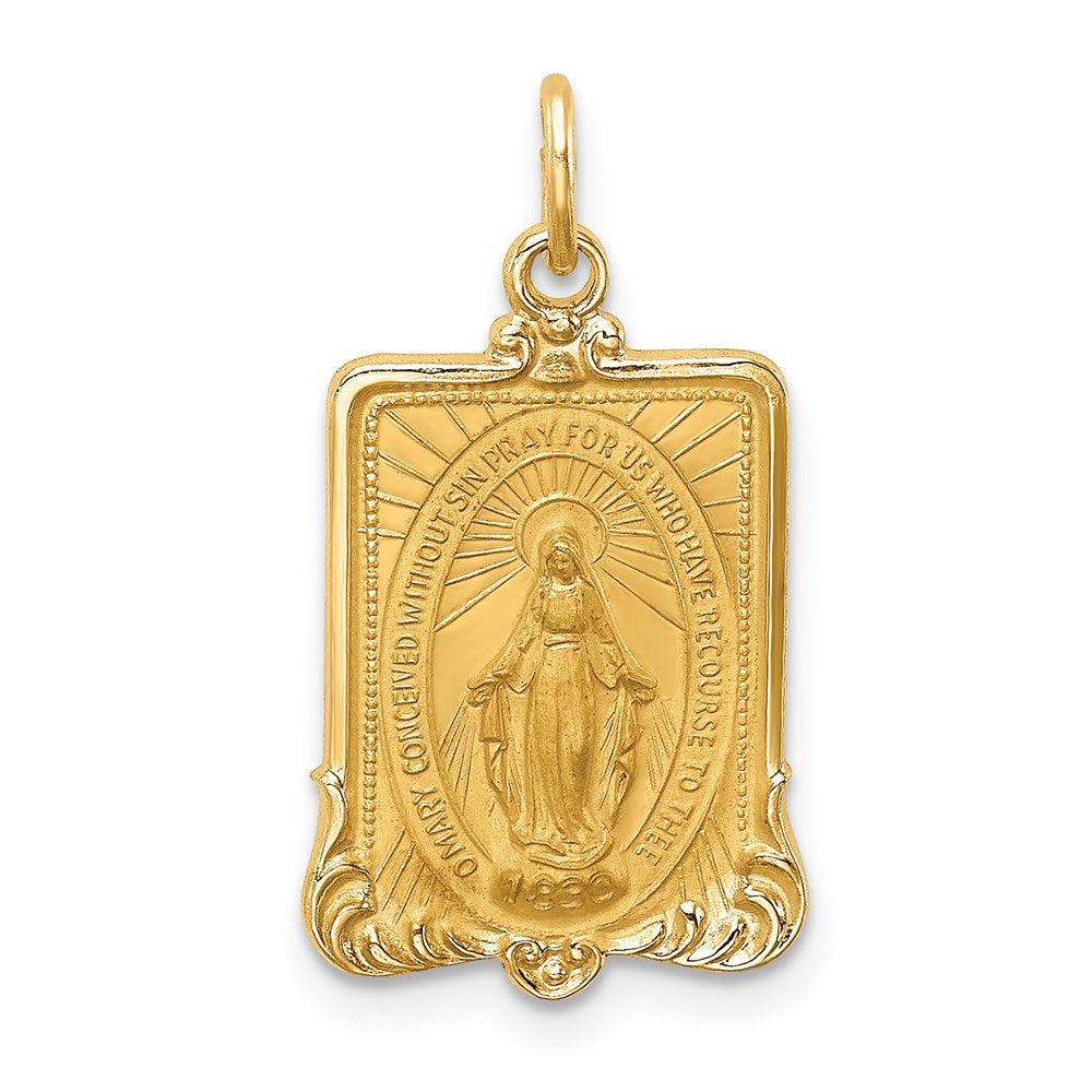 14K Solid Polished/Satin Rectangle Framed Virgin Mary Medal