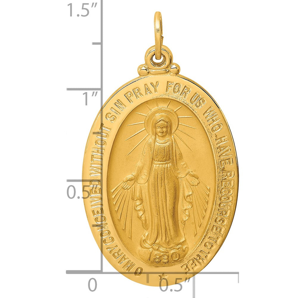 14k Solid Polished/Satin Large Oval Virgin Mary Medal