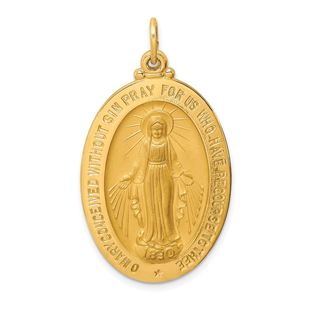 14k Solid Polished/Satin Large Oval Virgin Mary Medal