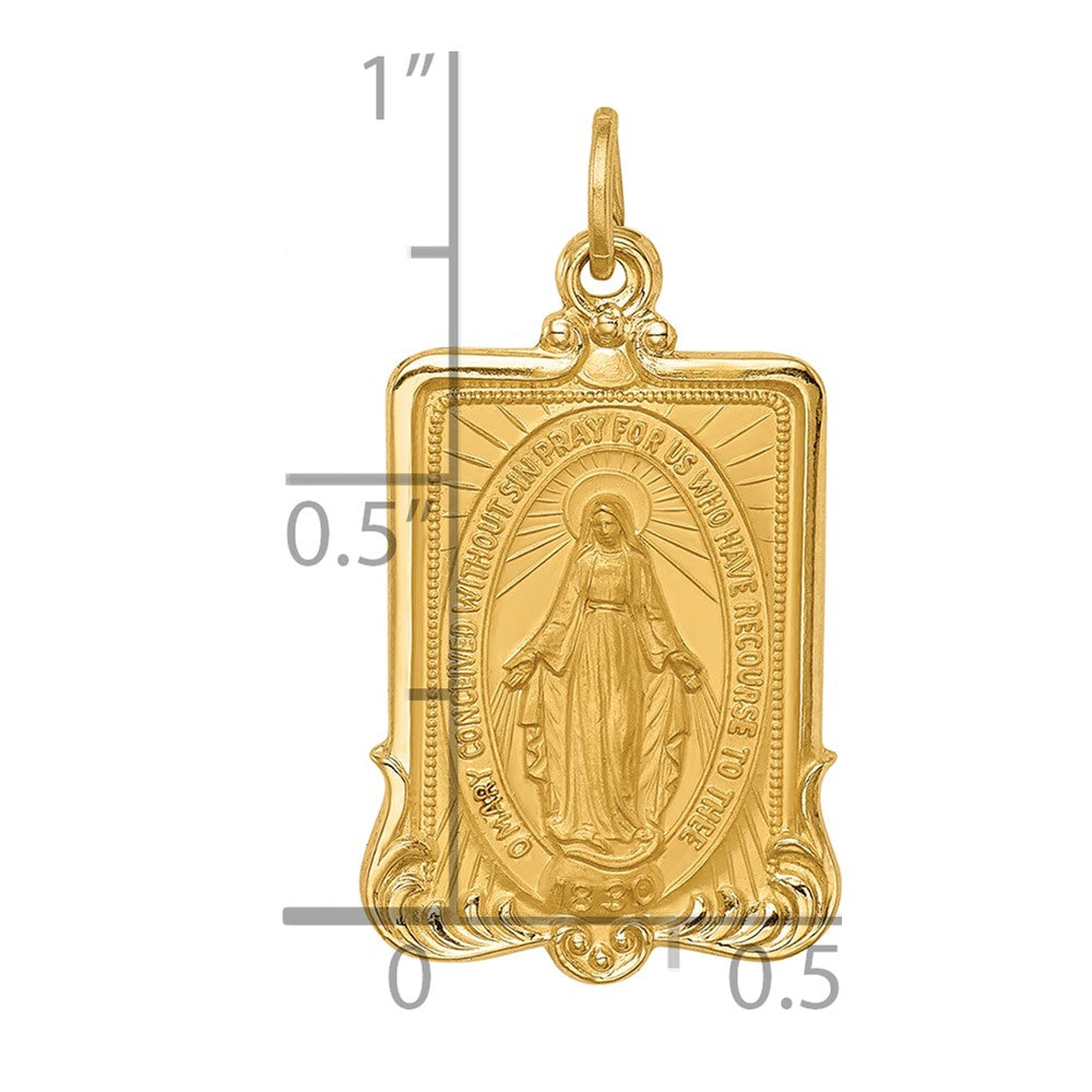 14k Solid Polished/Satin Large Rectangle Framed Virgin Mary Medal