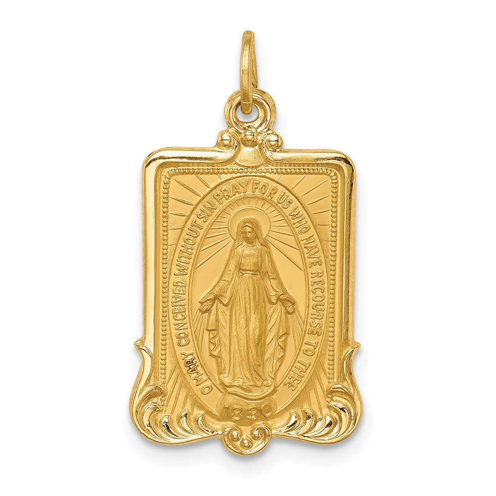 14k Solid Polished/Satin Large Rectangle Framed Virgin Mary Medal