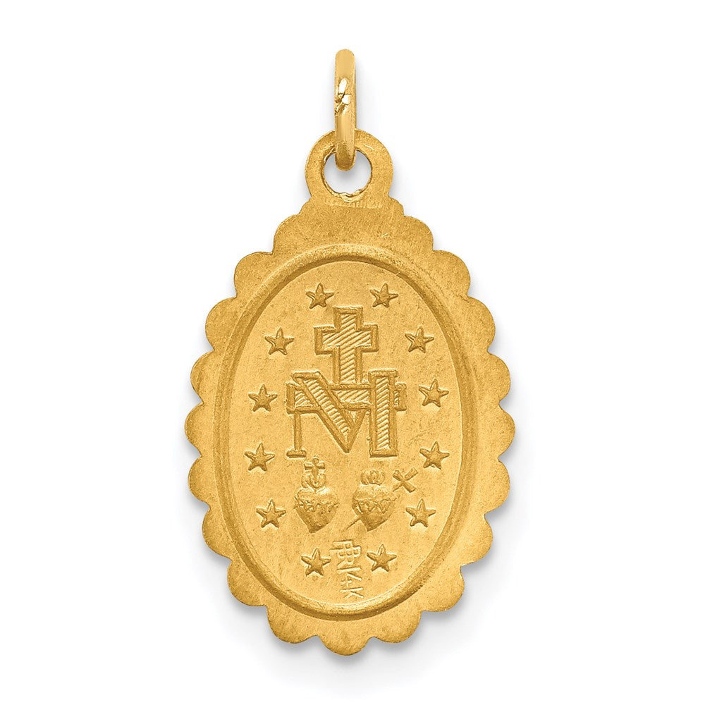 14k Solid Polished/Satin Small Oval Scalloped Virgin Mary Medal