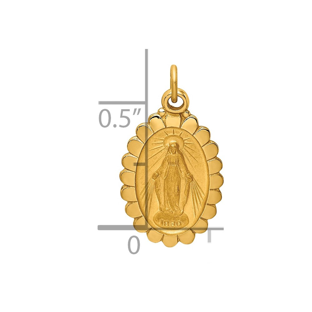 14k Solid Polished/Satin Small Oval Scalloped Virgin Mary Medal