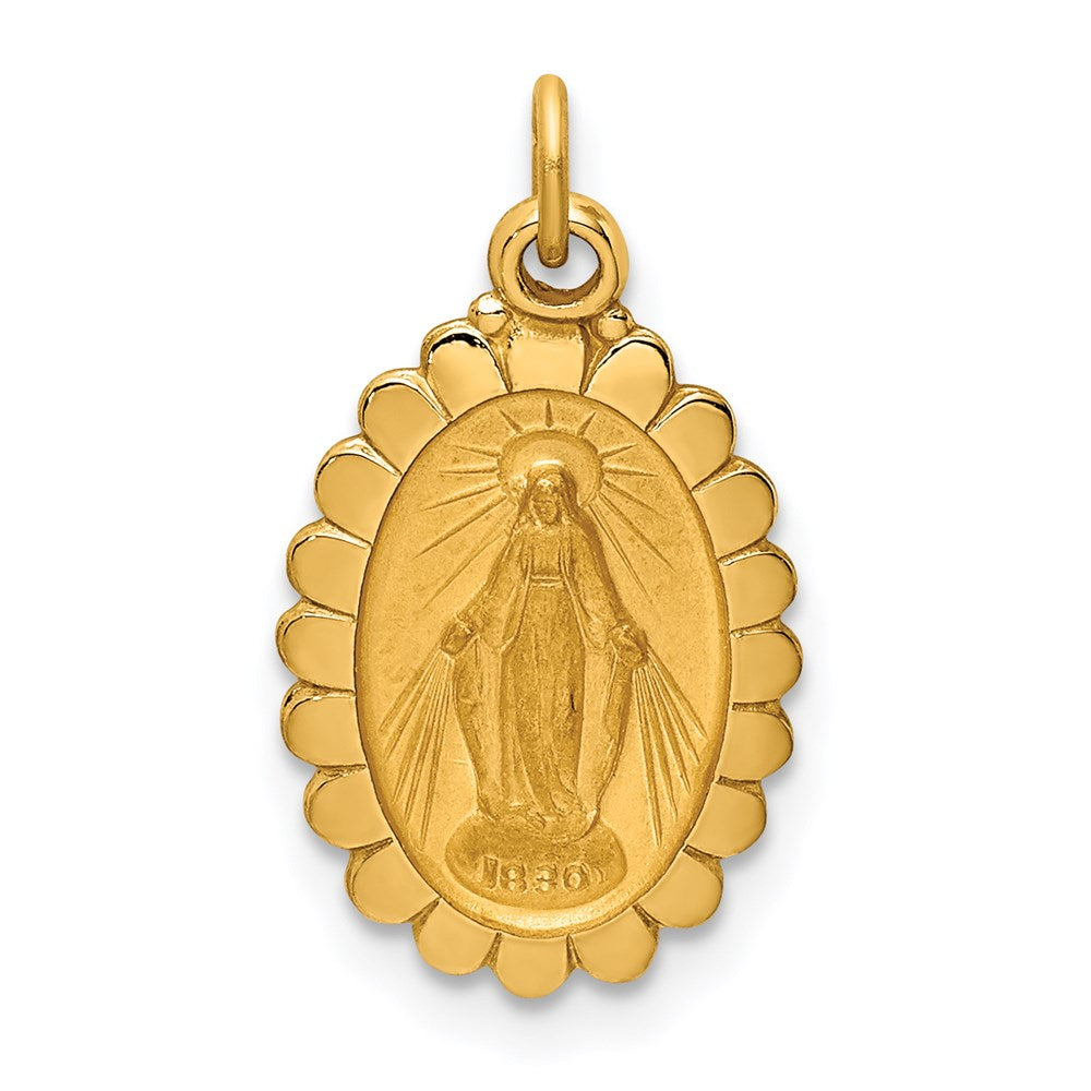 14k Solid Polished/Satin Small Oval Scalloped Virgin Mary Medal