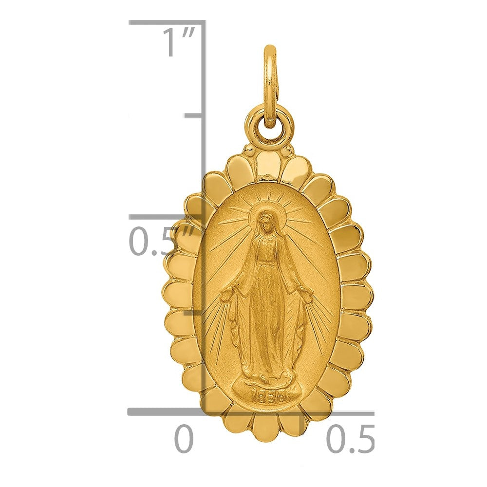 14k Solid Polished/Satin Medium Oval Scalloped Virgin Mary Medal