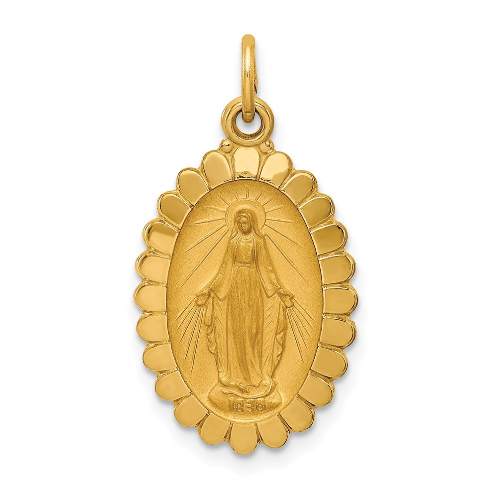 14k Solid Polished/Satin Medium Oval Scalloped Virgin Mary Medal