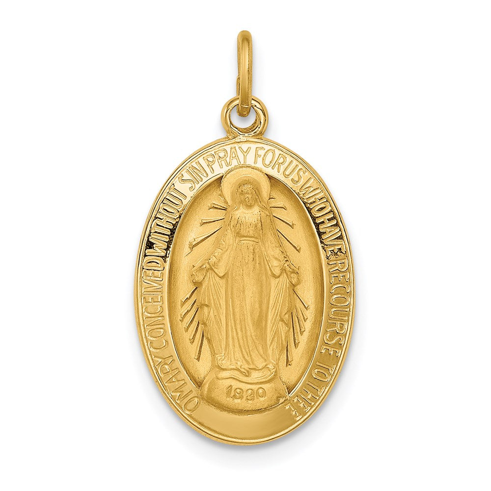 14k Solid Polished/Satin Oval Virgin Mary Medal